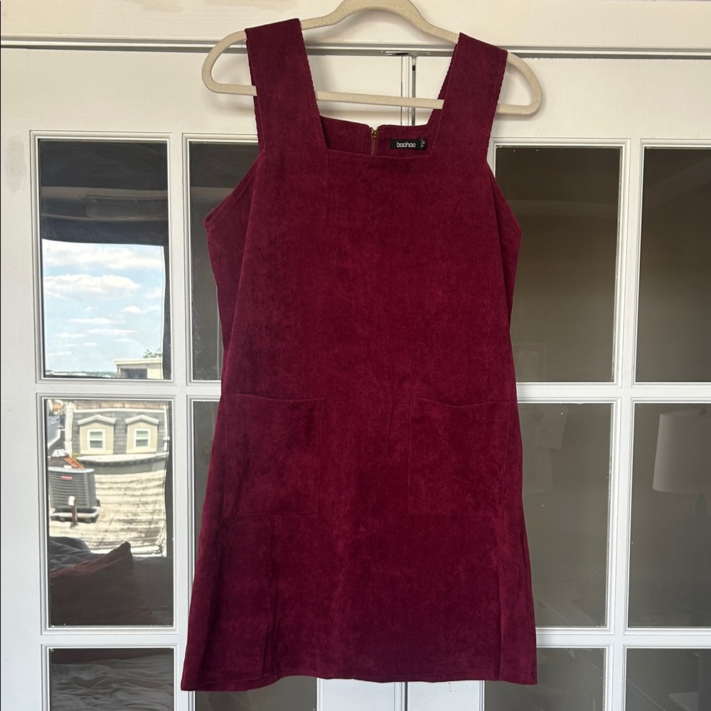 Boohoo Maroon Corduroy Mini Dress